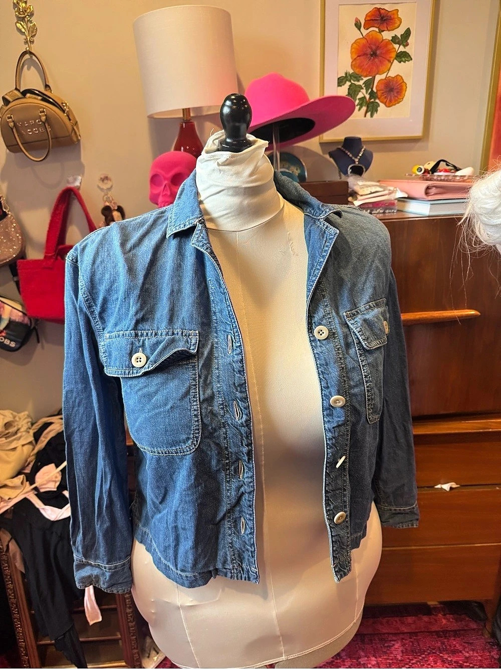 Madewell Denim Boxy Crop Button-Up Shirt Women's Denim Jacket Medium